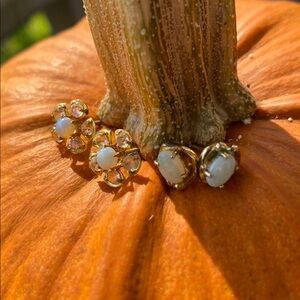 2 Pair Possibly Opal and Gold or Gold Color Earrings (No Backs)